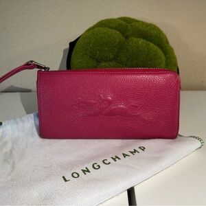 Longchamp Fuchsia Leather Zip Wristlet Wallet